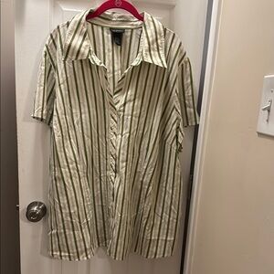 Lane Bryant Green and White Striped Blouse Relaxed Fit